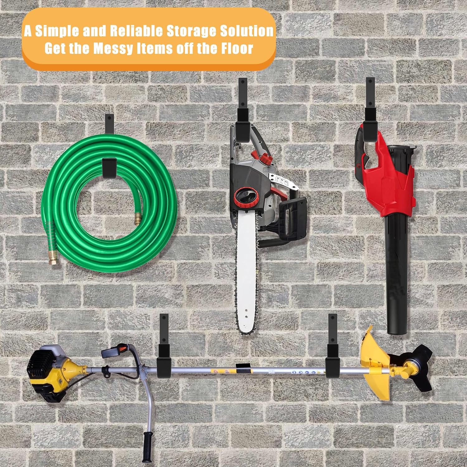 Heavy Duty Utility Hook System - Wall Mounted Garage Hooks for Bikes, Ladders, Tools & More - Black-VerdiqueGarden