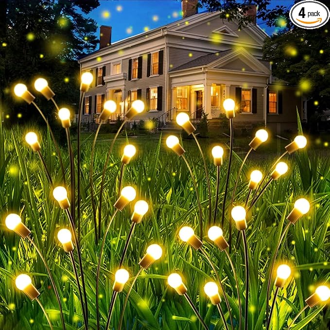 OZS 4Pack Total 32LED Solar Garden Lights -Solar Lights Outdoor, Solar Firefly Lights, Sway by Wind, Solar Fairy Lights Outdoor Waterproof for Patio Pathway Garden Decor(Warm White)-VerdiqueGarden