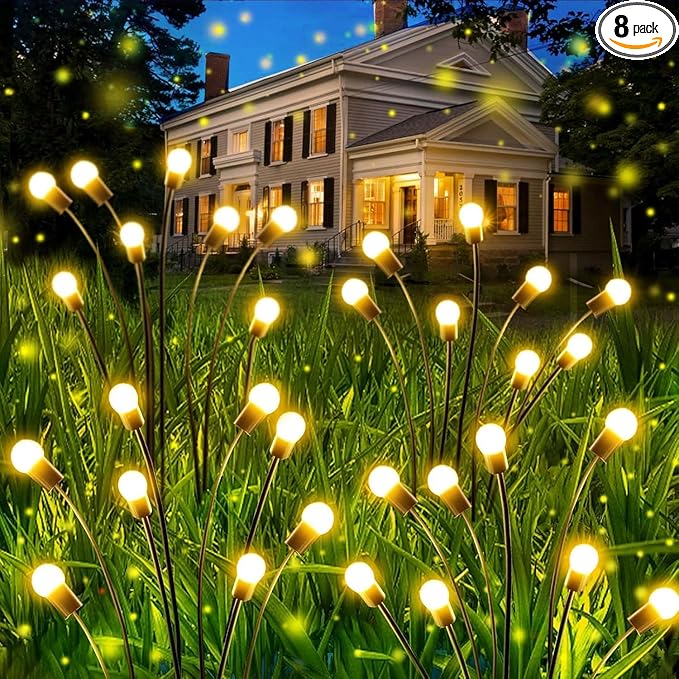 OZS 8Pack Total 64LED Solar Garden Lights Solar Lights Outdoor, Solar Firefly Lights, Waterproof Solar Fairy Lights Outdoor for Garden Yard Pathway Decoration (Warm White)-VerdiqueGarden