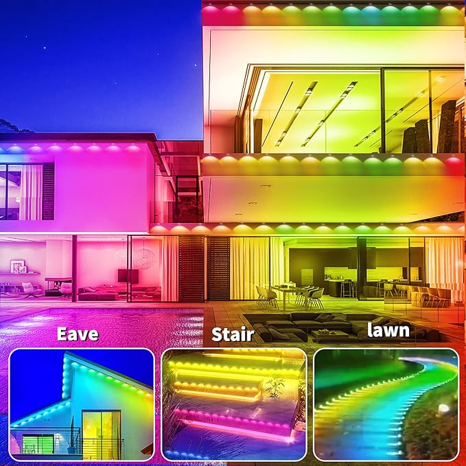 100ft Permanent Outdoor Light,RGB Eaves Lights with App Control Remote,DIY IP67 Waterproof Under Eave Lighting,Outside led Lights for Christmas,Garden,House Decorations-VerdiqueGarden