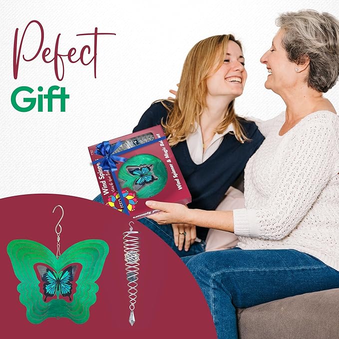 ISEO Butterfly Wind Spinner and Gazing Ball Set, Metal Wind Spinner Garden Decor, Hanging Garden Decorations, Weather-Resistant Outdoor Wind Spinners, 6.5" Spinner Garden Décor-VerdiqueGarden