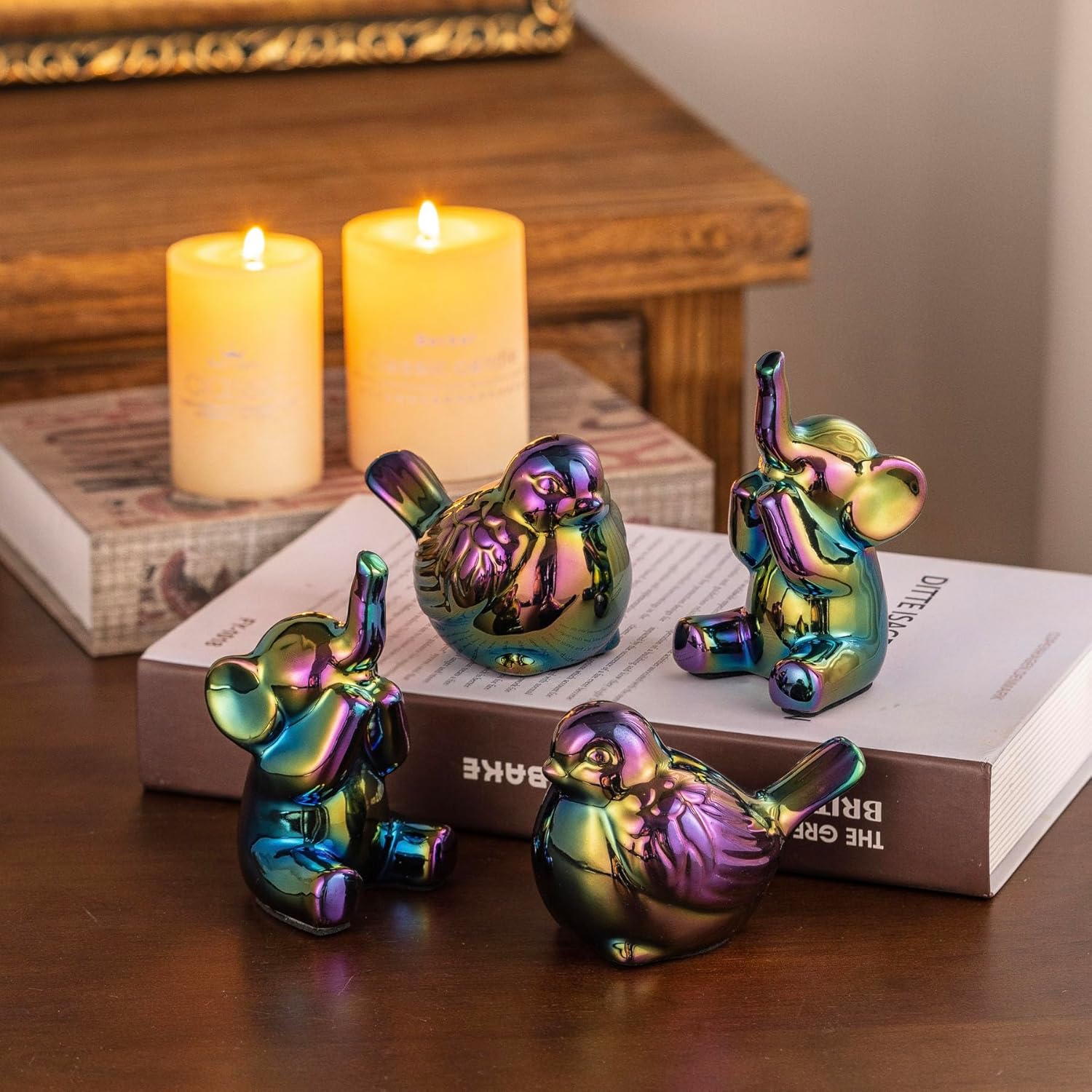 Set of 2 Colorful White Small Birds Statues Home Decor Modern Boho Style Figurine Decorative Ornaments for Living Room, Bedroom, Office Desktop, Cabinets, Shelf-VerdiqueGarden