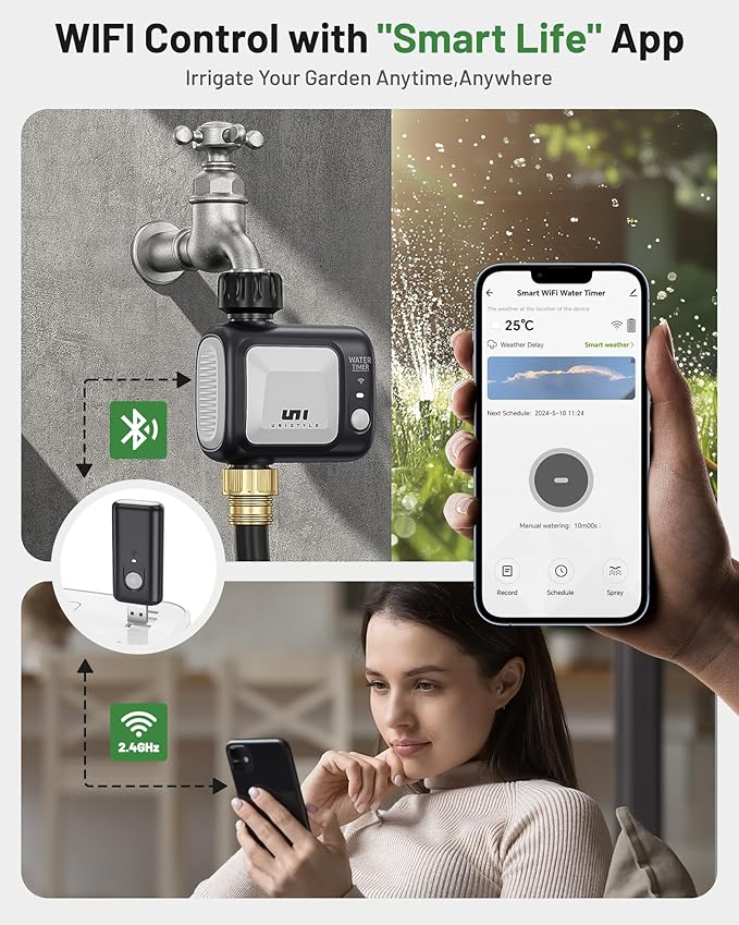 WiFi Sprinkler Timer, Unistyle Programmable Smart Water Timer, WiFi Irrigation Controller with Rain Delay/Auto Mode/Manual, Outdoor Hose Timer for Lawns, Yards and Garden-VerdiqueGarden