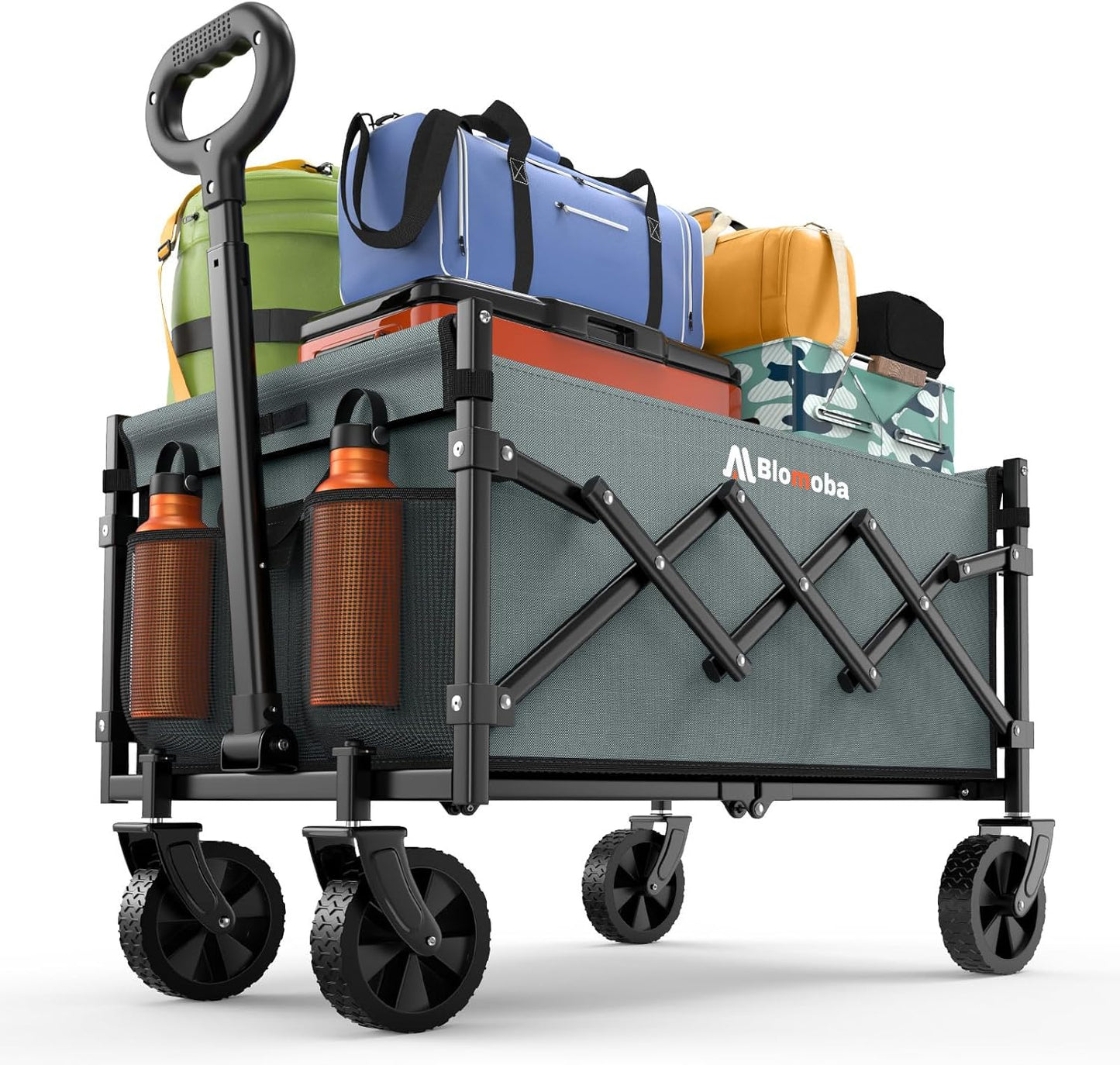 Collapsible Wagon with Wheels, 220 lbs Wagons Carts Foldable Wagon Cart with Flexible Handle, Lightweight Portable Folding Utility Grocery Shopping Cart for Grocery Sports Garden Camping, Gray-VerdiqueGarden