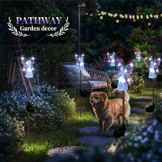 GIGALUMI Solar Angel Garden Stake Lights - 4 Pack Angel Solar Lights Outdoor Garden, Eternal Light Angel with 7 LEDs for Cemetery Grave Decorations, Memorial Gift, Christmas Yard Art, Sympathy Gift-VerdiqueGarden