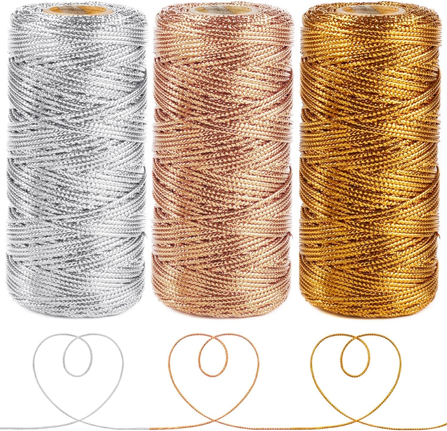 Anvin Metallic Bakers Twine - 328 Yards, Pack of 3 (Gold, Silver, Rose Gold) for Arts & Crafts, DIY Tags & Ornaments-VerdiqueGarden