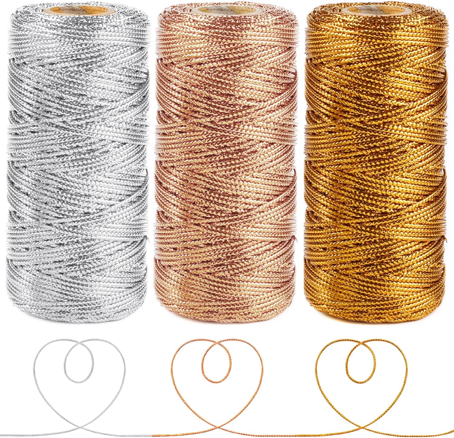 Anvin Metallic Bakers Twine - 328 Yards, Pack of 3 (Gold, Silver, Rose Gold) for Arts & Crafts, DIY Tags & Ornaments-VerdiqueGarden