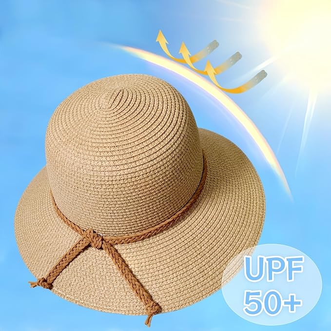 Beach Sun Straw Hats for Women, Summer Sun Protection Foldable Packable Wide Brim Hat-VerdiqueGarden