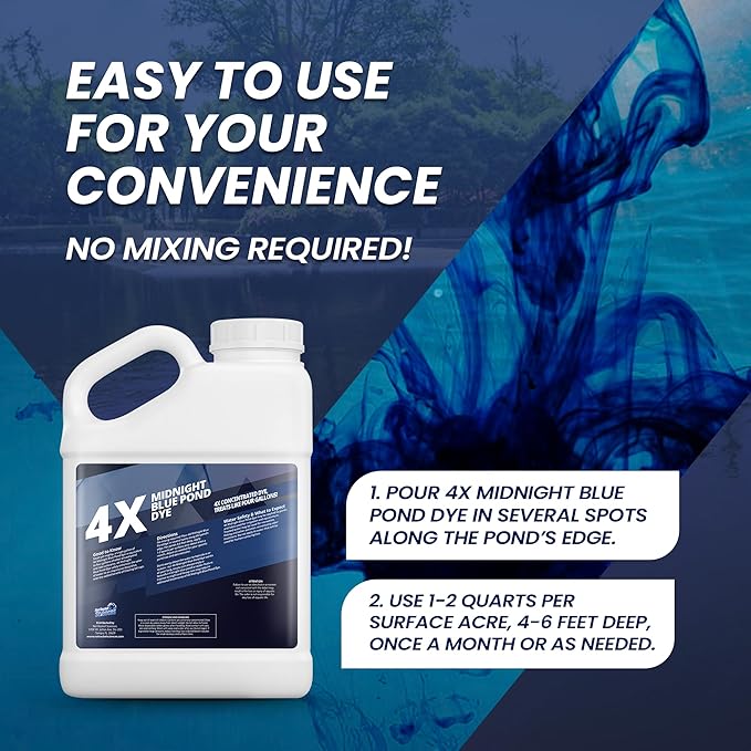 1 Gallon Midnight Blue Pond Dye, 4X Concentrate Pond Dye Blue, Dark Natural Looking Aquashade for Beautiful Lake Water, Long-Lasting Colorant, Protects Against Sunlight - Ideal for Fish & Wildlife-VerdiqueGarden
