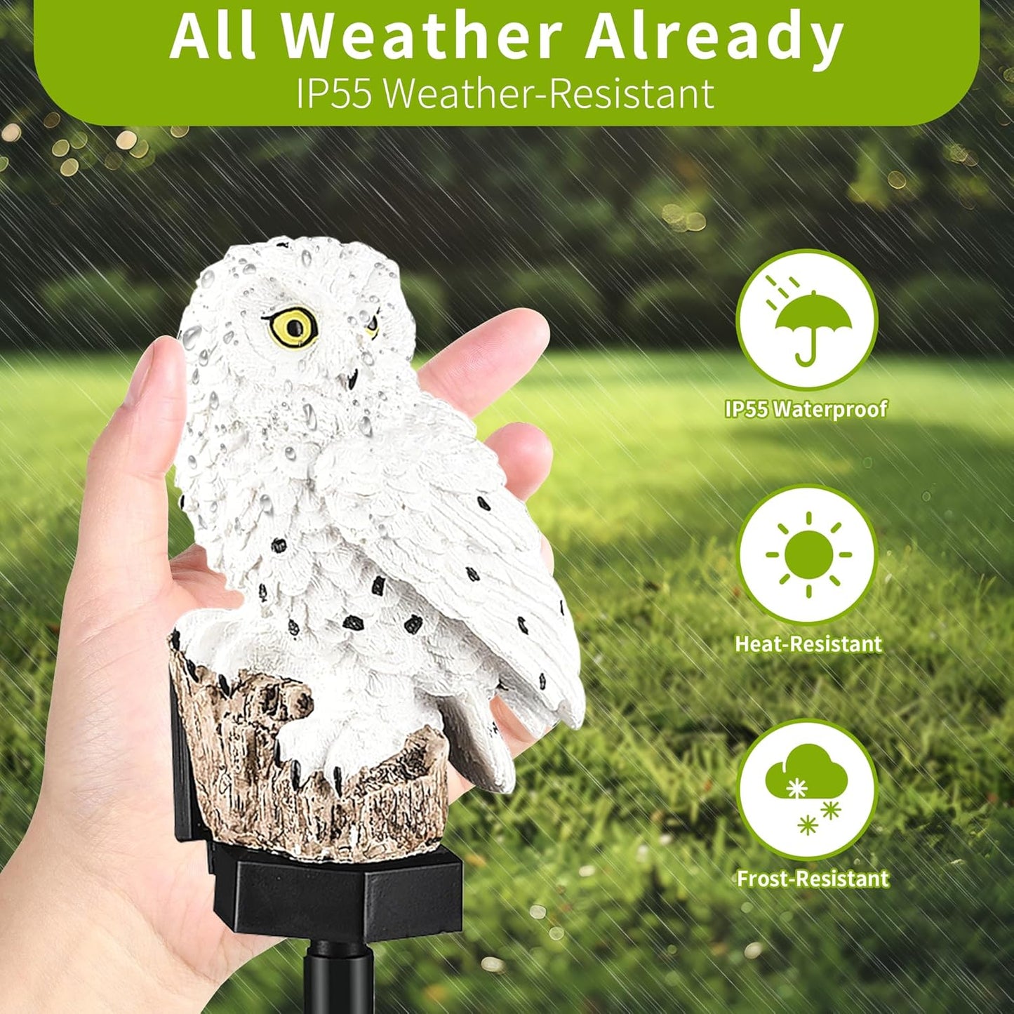 Garden Solar Light Outdoor Decor, Solar LED Light with Stake, Waterproof for Walkway Courtyard Party Decoration, White and Black Owl-VerdiqueGarden
