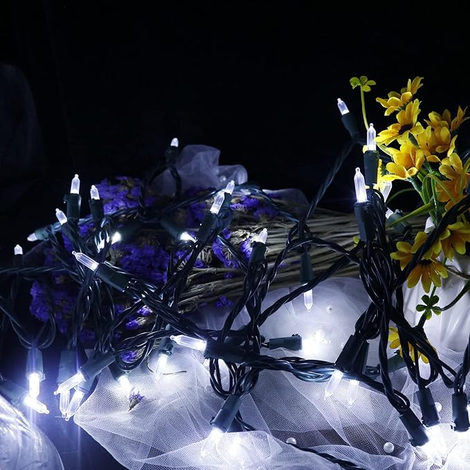 MULTI-SPARKING White Christmas LED Lights - 100 Count Cool White Holiday String Lights for Tree, Party, Wedding, Indoor and Outdoor Use, 33 Feet Green Wire, UL Certified, Connectable-VerdiqueGarden