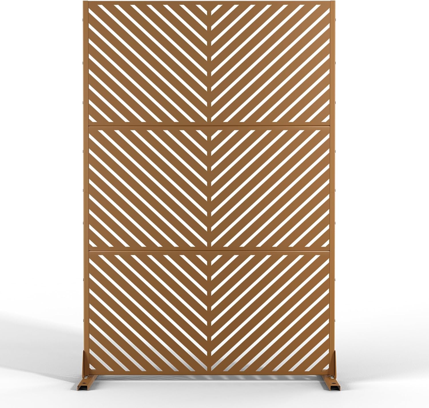 Metal Privacy Screen Outdoor Freestanding Privacy Wall Panels and Decorative Patio Dividers,Crafted from Steel with Sun-Proof Design, Ideal for Patio, Deck, Garden,72" H×47" L,（Brown&Parallel-VerdiqueGarden