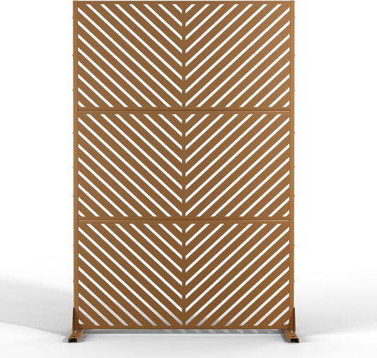 Metal Privacy Screen Outdoor Freestanding Privacy Wall Panels and Decorative Patio Dividers,Crafted from Steel with Sun-Proof Design, Ideal for Patio, Deck, Garden,72" H×47" L,（Brown&Parallel-VerdiqueGarden