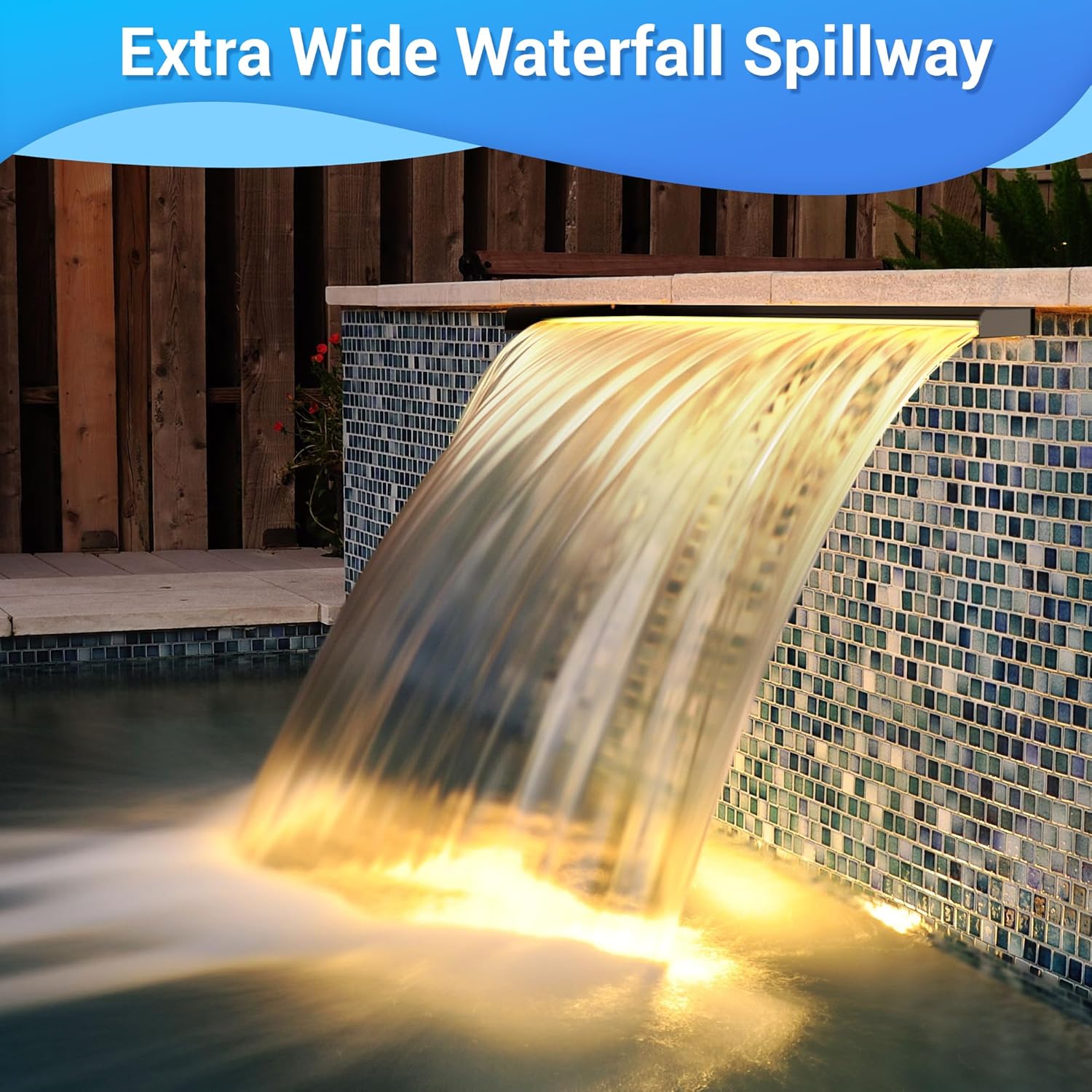 NFESOLAR Pond Waterfall Spillway Kit, Includes 23.6" W Stainless Pond Waterfall Box, 1200 GPH Water Pump, 10FT Corrugated Tubing for Outdoor Ponds Pool Streams up to 3000 Gallons N4611-VerdiqueGarden