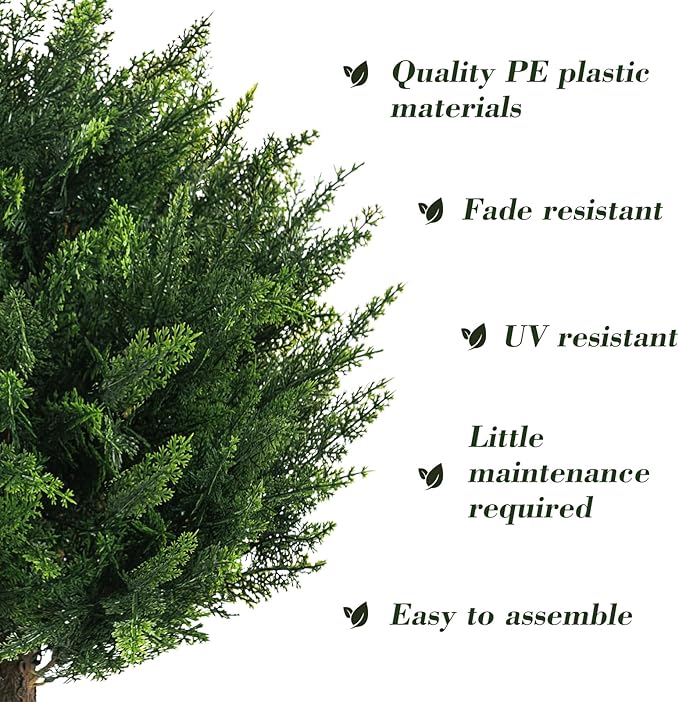 21" Artificial Cypress Topiary Outdoor Plants with Spike, 2 Pack Faux Cedar Bushes UV Resistant Fake Shrubs for Front Porch Décor-VerdiqueGarden
