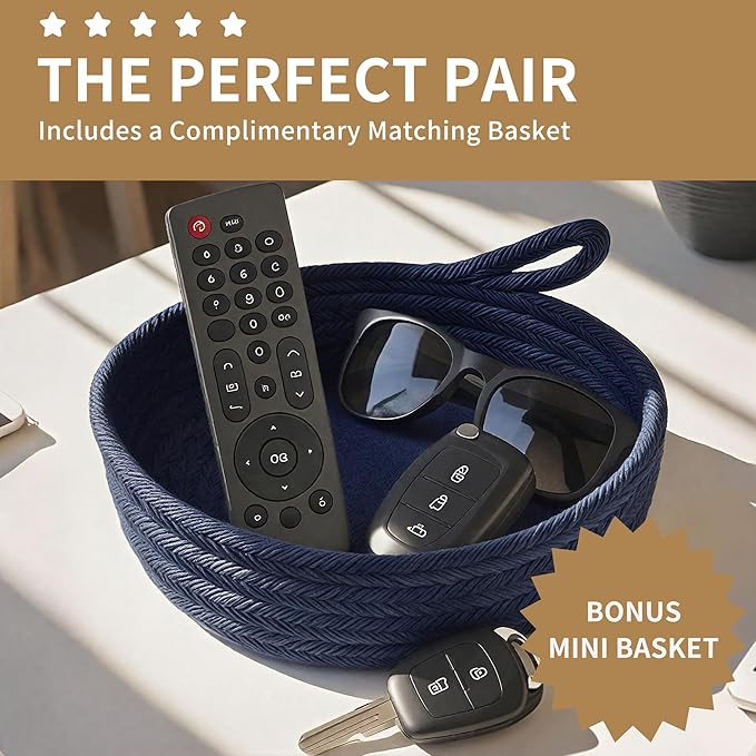 125L Extra Large Blanket Basket, 25" x 16", Jumbo Laundry Woven Basket Decorative Home, Cotton Rope Basket with Handles, Baby Toy Basket for Storage, Gradual Blue-VerdiqueGarden