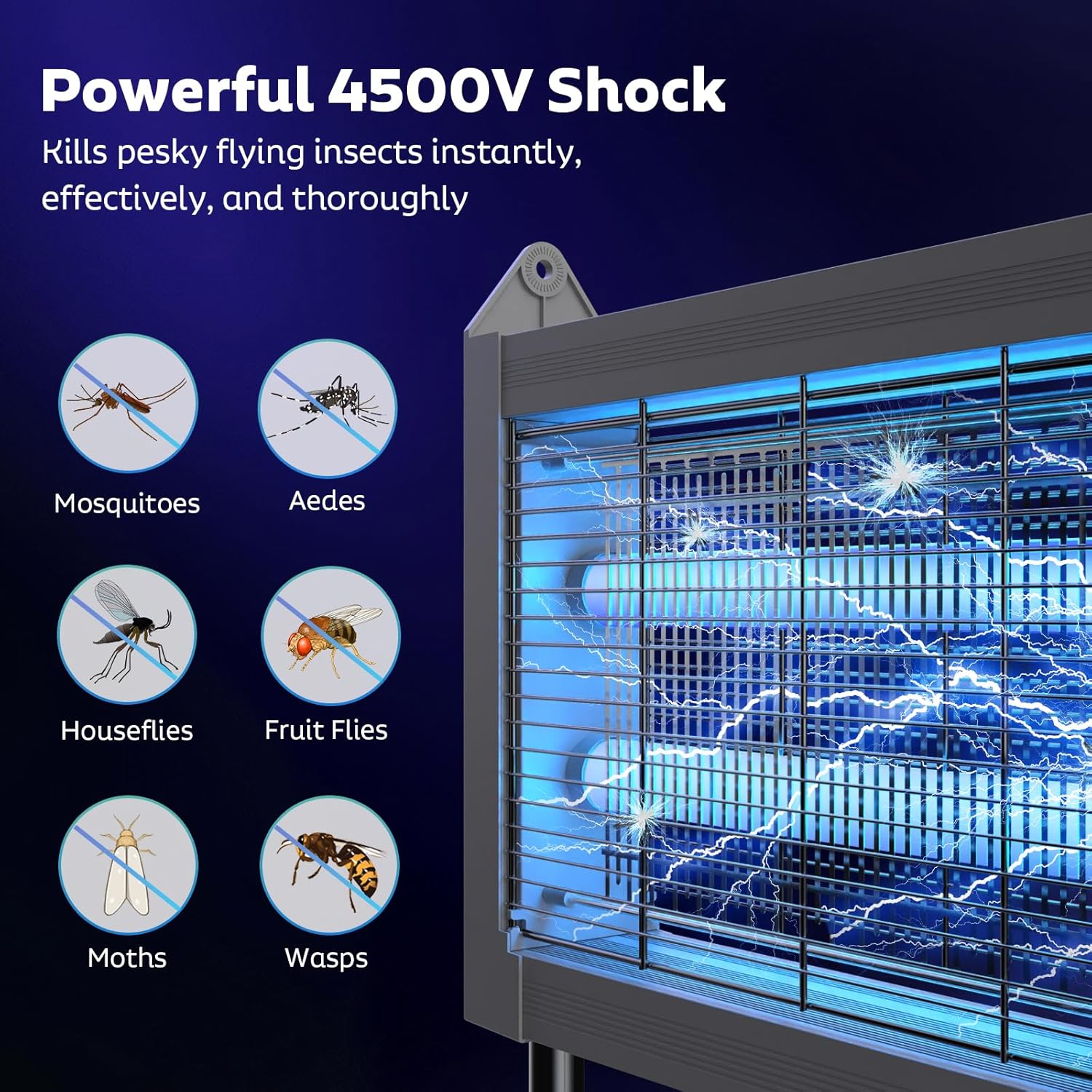 Solar Bug Zapper Outdoor, Mosquito Zapper Waterproof Electric Fly Zapper Rechargeable Mosquito Killer Lamp with 10W Solar Panel, 4500V Cordless Fly Trap for Backyard, Patio, Garden, RV, Camping-VerdiqueGarden