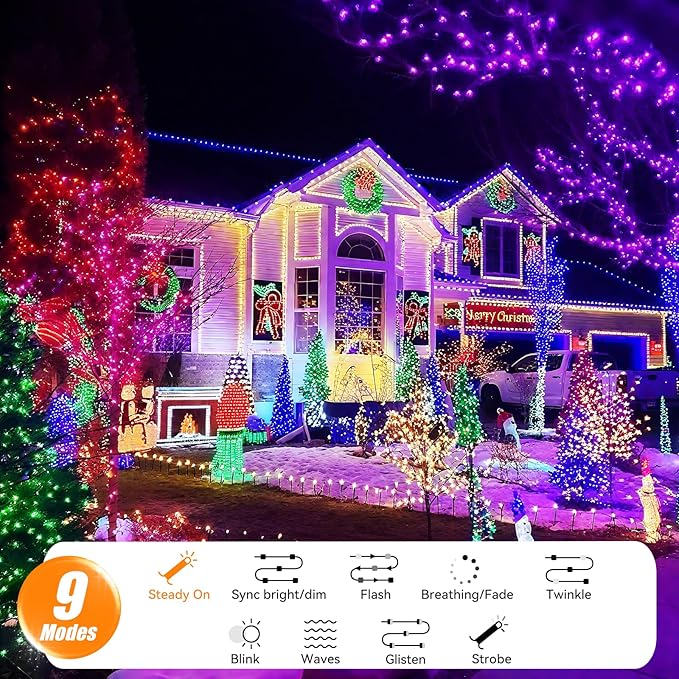 LitHome 99ft 300Led Color Changing String Lights with Remote,35 Colors RGB Christmas Lights with Timer,Dimmable Led String Light Outdoor,Xmas Tree Light Indoor Plug in for Halloween Fall Party Decor-VerdiqueGarden