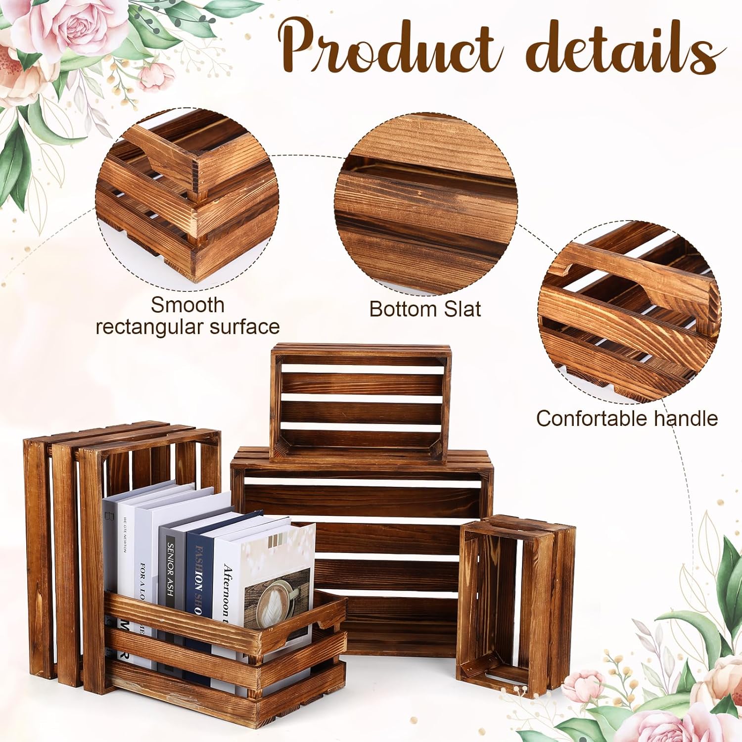 Soaoo 5 Pcs Decorative Nesting Wooden Crates for Storage Display 5 Size Large Small Rustic Wood Decorative Storage Crates with Handle Farmhouse Crate Box Container Made from Pine(Vintage Brown)-VerdiqueGarden