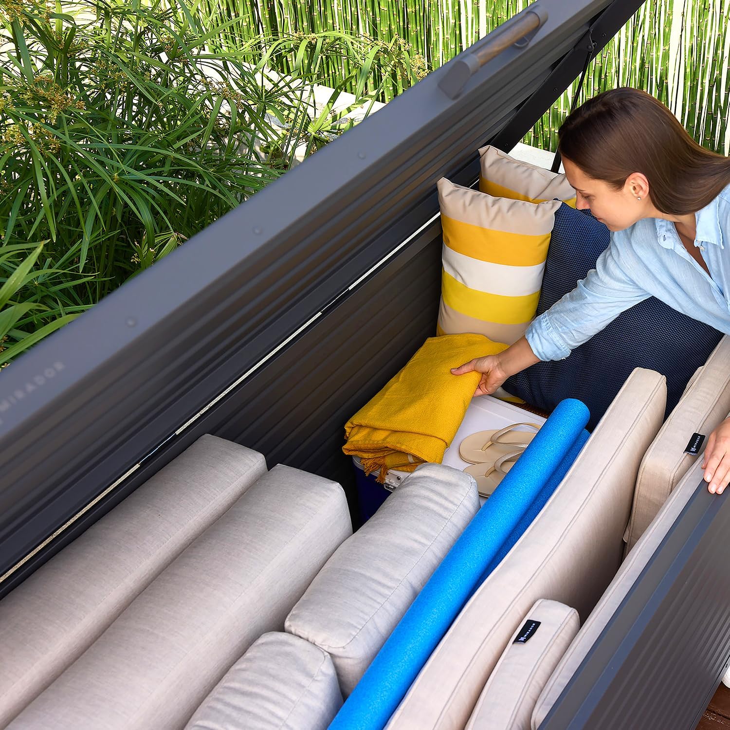 281 Gallon Outdoor Storage Box Waterproof with Wheels, Metal Deck Boxfor Patio Furniture, Garden Tools, Outdoor Cushion, Charcoal-VerdiqueGarden