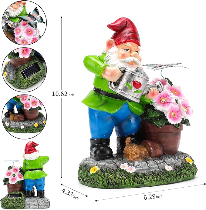 Gnome Figurine Garden Decor, Solar Resin Gnomes Outdoor Statue, Funny Gnome Gift Sculpture Decoration for Home Patio Yard Lawn Porch Ornament-VerdiqueGarden