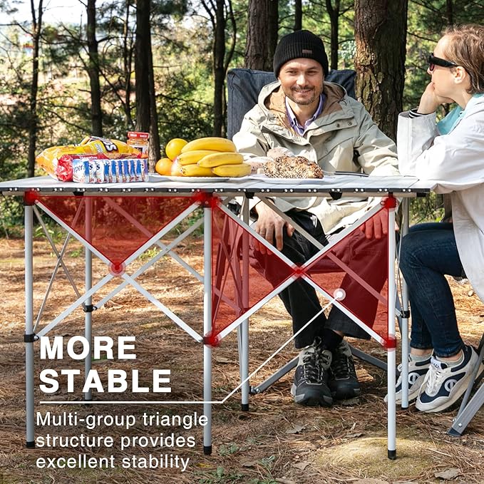 EVER ADVANCED Camping Table, Fold up Lightweight, 4-6 Person Portable Roll up Aluminum Table with Carry Bag for Outdoor, White-VerdiqueGarden