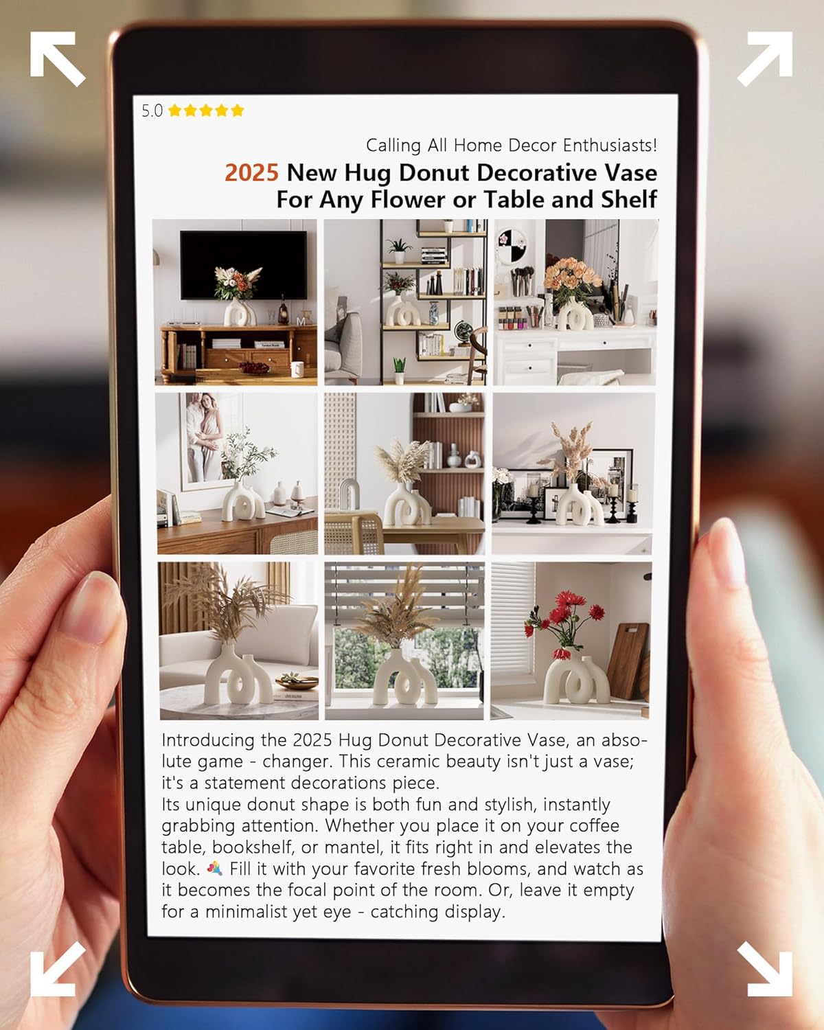 Hug Donut Decorative Vase Set - Modern Nordic Boho Style Vases Home Decor, Matte Ceramic Decorations for Living Room Shelf, Bookshelf Mantle Entryway Table or Console Décor (Cream White)-VerdiqueGarden