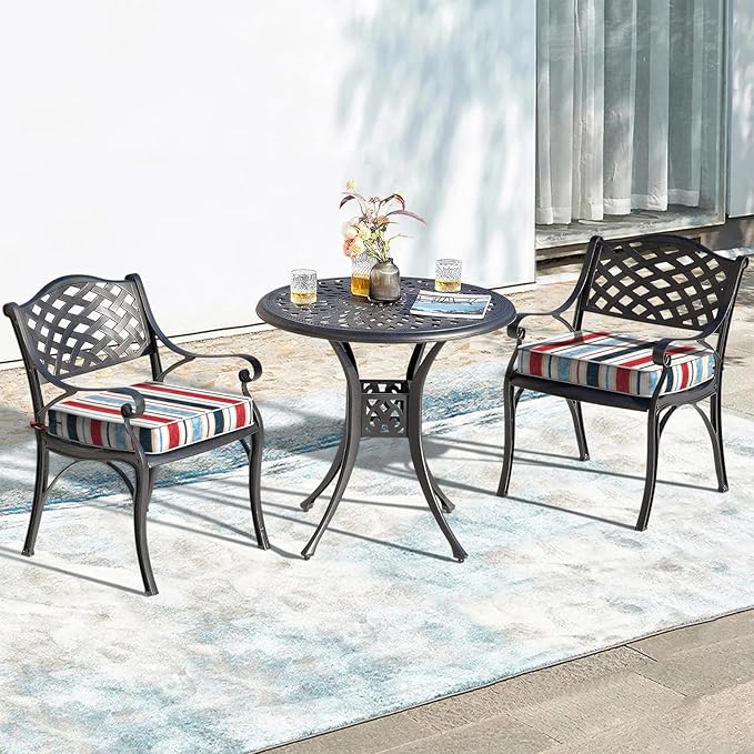 LVTXIII Patio Chair Cushions 22"x22"x3", Water-Repellent Outdoor Seat Cushions for Patio Furniture, Square Chair Pads with Ties for Home Garden Decoration, Set of 2, Stripe Red Blue-VerdiqueGarden