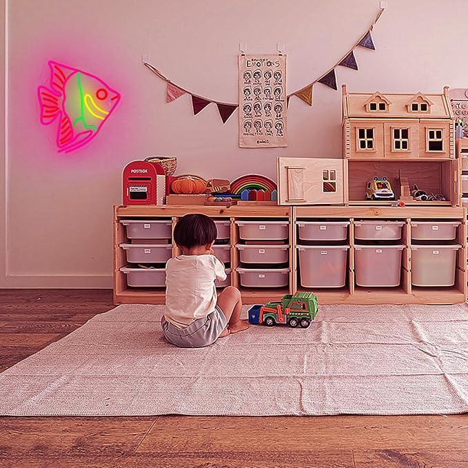 Fish Neon Sign Colorful Fat Headed Fish Neon Light Dimmable LED Neon Light for Wall Decor USB Powered Animal Light Up Sign for Bedroom Ocean Museum Boys And Girls Gifts-VerdiqueGarden