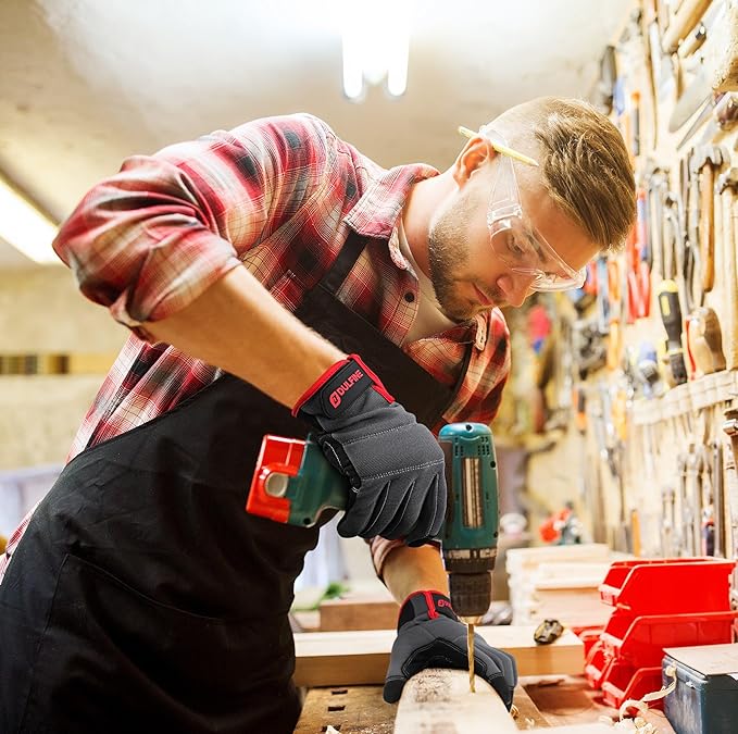 DULFINE Flex Grip Mechanic Work Gloves for Men,Black and Red Utility Safety Working Gloves Touch Screen,Excellent Grip,Ideal for Working on Cars and Outdoor Jobs(Large)-VerdiqueGarden