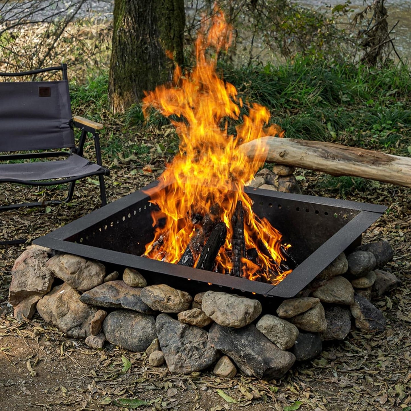 42 inch Square Fire Pit Ring, Heavy Duty Firepit Ring, DIY Campfire Insert Above or In-Ground, for Outdoor, Camping, and Bonfires-VerdiqueGarden