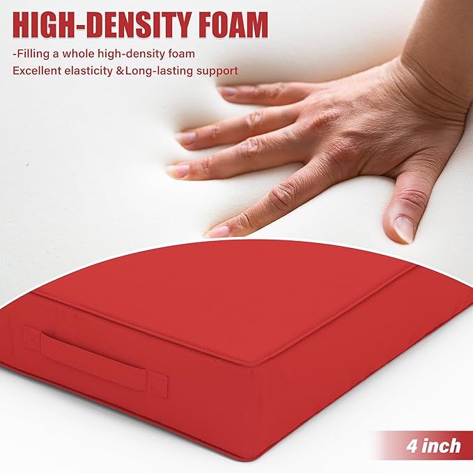 Patio Chair Cushions 22 X 22 X 4 Inch Waterproof Outdoor Seat Cushions for Patio Furniture, Outdoor Sofa Couch Pads with Ties & Handle, Set of 2, Red-VerdiqueGarden