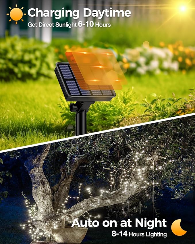 1 Pack Solar Fairy Lights for Outside Waterproof, 49FT/15M 150LED Solar String Lights Outdoor 8 Modes Solar Twinkle Lights for Garden Yard Christmas Tree Wedding Party Decor, Cool White-VerdiqueGarden