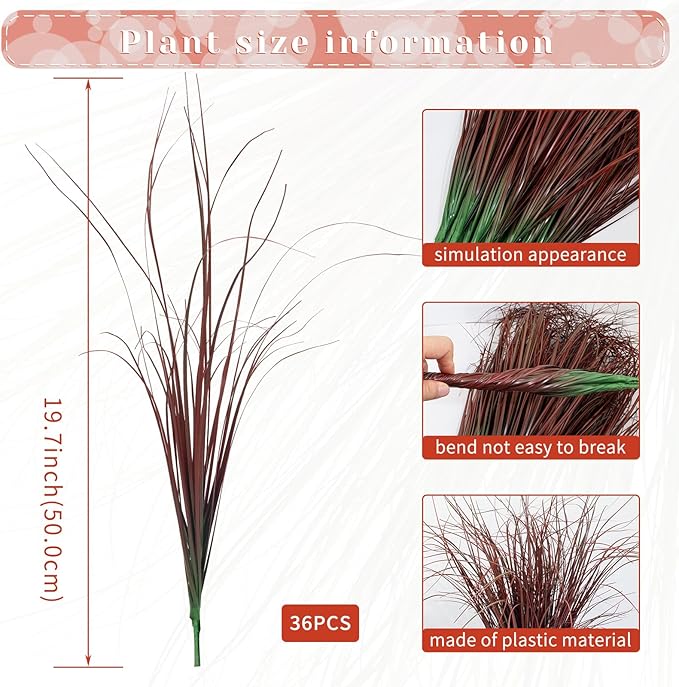 36Pcs Artificial Grass Plants, Faux Shrubs Wheat Grass, Artificial Tall Grasses Fake Plants for Outdoor Decor,Artificial Greenery Stems Weed for Room Indoor Home Decor（Red）-VerdiqueGarden