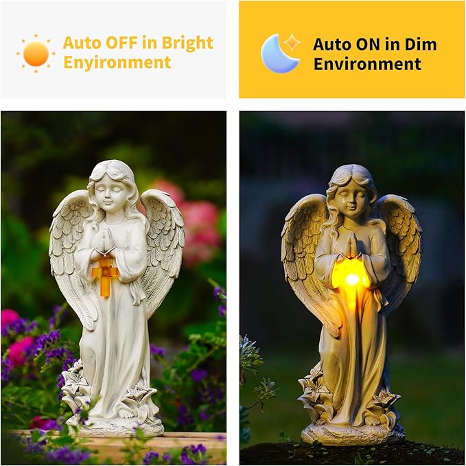 Angel Solar Garden Statues: 12.5” Cemetery Decorations for Grave Praying Angel Figurines for Outdoor Lawn Yard Patio Decor Memorial Gifts for Women-VerdiqueGarden