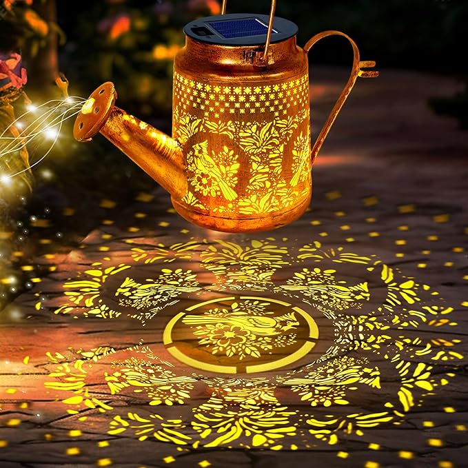 Solar Lights Outdoor Garden Decor, Cardinals Hanging Waterproof Watering Can Lights Outside Decorations for Yard Front Porch Patio Backyard Gift for Mom Grandma Women Birthday （with Shepherd Hook）-VerdiqueGarden