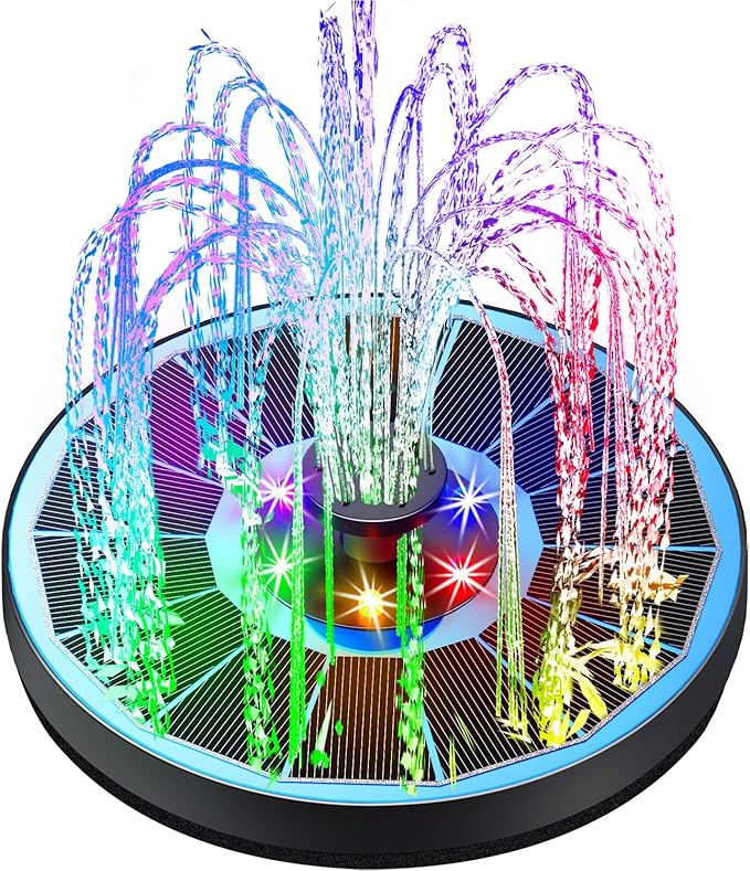 Solar Fountain Glass Panel with 2200 mah Battery, 3.5W Floating Solar Water Fountain with 4 Fixed Rods, Solar Fountain Pump for Bird Bath, Garden, Pond, Pool, Outdoor-Colorful Lights-VerdiqueGarden