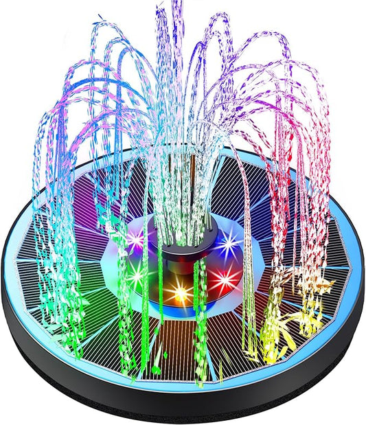 Solar Fountain Glass Panel with 2200 mah Battery, 3.5W Floating Solar Water Fountain with 4 Fixed Rods, Solar Fountain Pump for Bird Bath, Garden, Pond, Pool, Outdoor-Colorful Lights-VerdiqueGarden