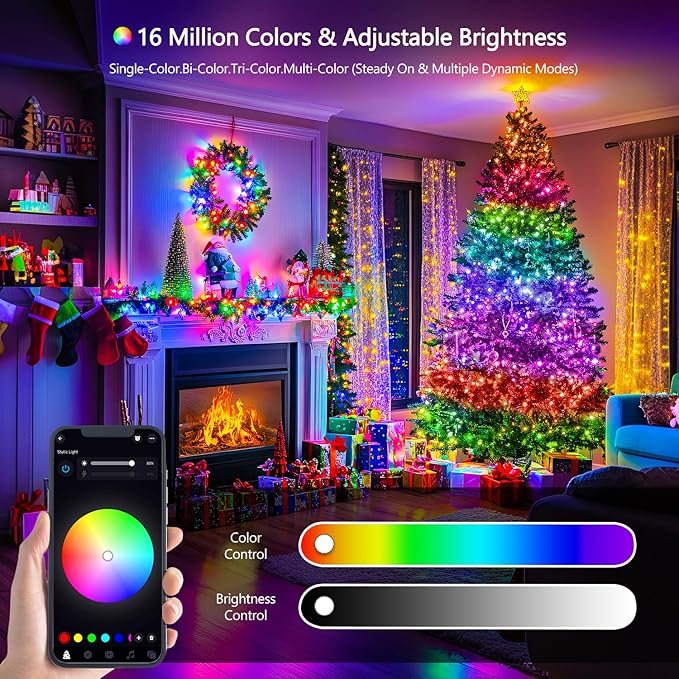 JMEXSUSS 200 LED RGB String Light Outdoor Indoor, Christmas Lights Outdoor Clear Wire Christmas Lights Plug in for Bedroom Tree Room Party Birthday Decorations-VerdiqueGarden