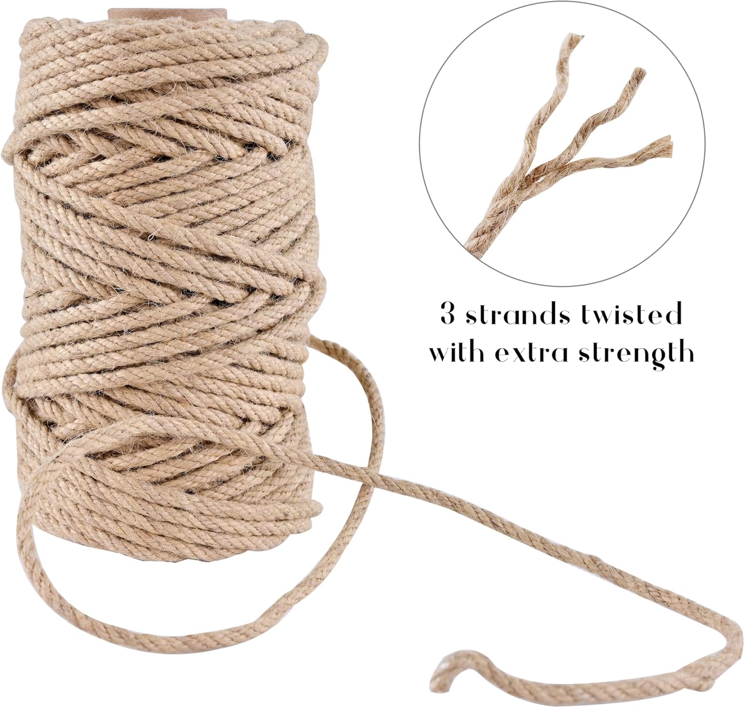 Natural Jute Twine 328ft 4mm,3Ply Twisted Thick Twine Rope Strong Jute String Roll for Crafts Gift Wrapping Gardening Home Decor Bundling Cat Scratching Post-VerdiqueGarden