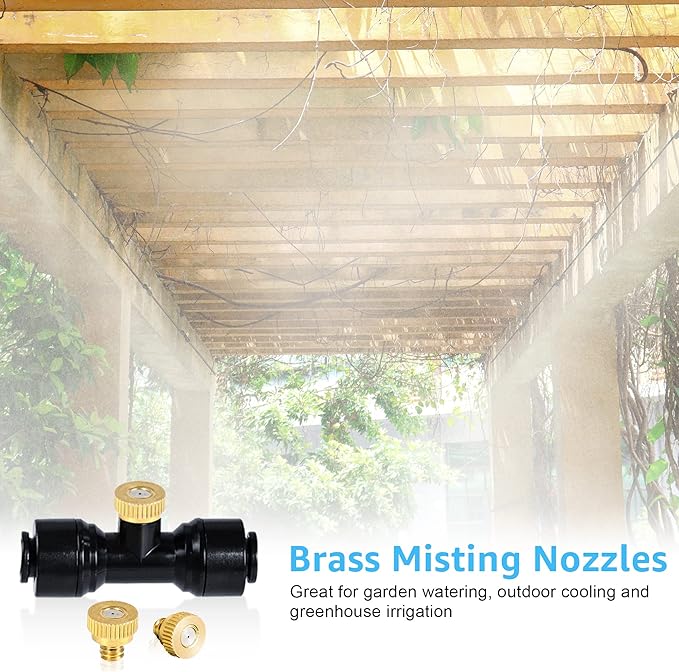 Bonviee Misters for Outside Patio - 59FT Misting Cooling System with 20 Brass Nozzles and 3/4" Adapter, 18M DIY Outdoor Misters Kit for Garden, Greenhouse, and Patio Cooling-VerdiqueGarden