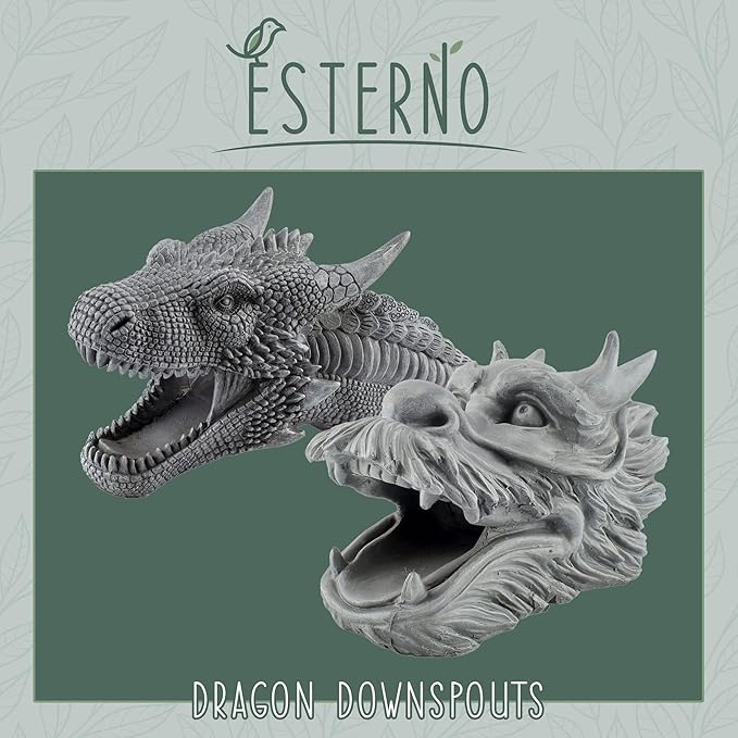 Dragon Garden Downspout Sculpture; Splash Block Anchor w/Ramp for Downspout Extension-VerdiqueGarden