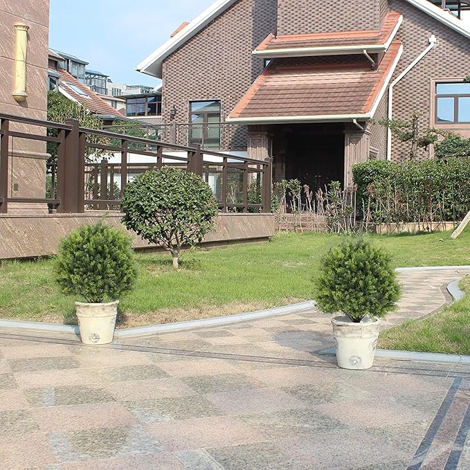 THE BLOOM TIMES 2ft Artificial Topiary Ball Trees Outdoor Set of 2, 24" Tall Faux Cedar Plants Outside UV Resistant Greenery Fake Evergreen Potted Bushes and Shrubs for Front Porch Patio Planter Decor-VerdiqueGarden