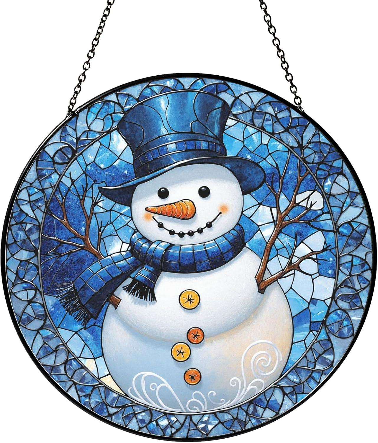 Stained Glass Window Hanging - Winter Snowman Suncatcher for Windows Hanging Whimsical Light Catcher Home Decor Terrace Garden Sun Catcher Gifts for Women Wife Mom Sister Nana 7.8 in-VerdiqueGarden