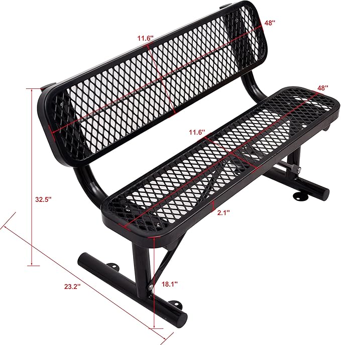 4/6/8 Feet Park Bench for Outside Heavy Duty Metal, Garden Benches Outdoor Bench with Backrest & Portable Frame, for Shopping Malls Stores Parks Patios Decks, Black-VerdiqueGarden