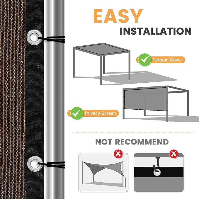 VICLLAX Shade Fabric Sun Shade Cloth with Every 2 FT Grommets for Patio Garden Pergola Cover Canopy 9x23 FT, Mocha-VerdiqueGarden