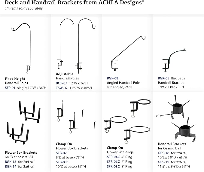 Achla Designs Deck Rail Shepherd's Pole, Angled (BGP-08), 7In-VerdiqueGarden