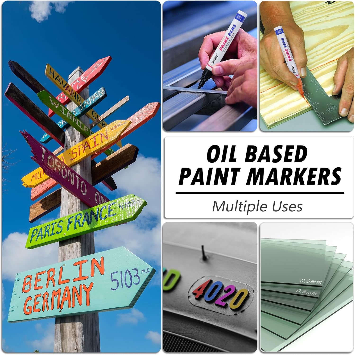 Green Paint Markers, 3 Pack Oil-Based Waterproof Quick Dry Permanent Paint Pen Set for Rocks Painting, Wood, Fabric, Plastic, Canvas, Glass, Mugs, Metal, Tire, Stone, DIY Craft-VerdiqueGarden