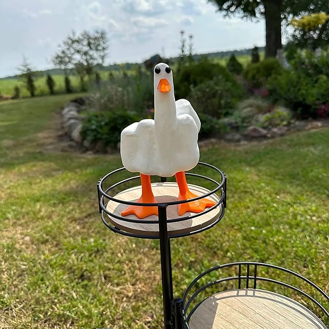 Middle Finger Duck You Figurine Middle Finger Desk Decor Funny Garden Decor Statues Figurines Ornaments for Home, Patio, Lawn, Yard, Office, Outdoor Decorations, Garden Gifts (White+Yellow)-VerdiqueGarden