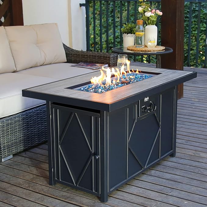 BALI OUTDOORS Fire Pit Table Propane Gas Firepit Rectangular Fire Table 42In 60,000 BTU for Outside Patio Backyard Deck Balcony-VerdiqueGarden